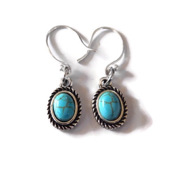 Moodtherapy Jewelry - 925 Sterling Silver Bezel Set Turquoise Gemstone Dangle Drop Boho Earrings